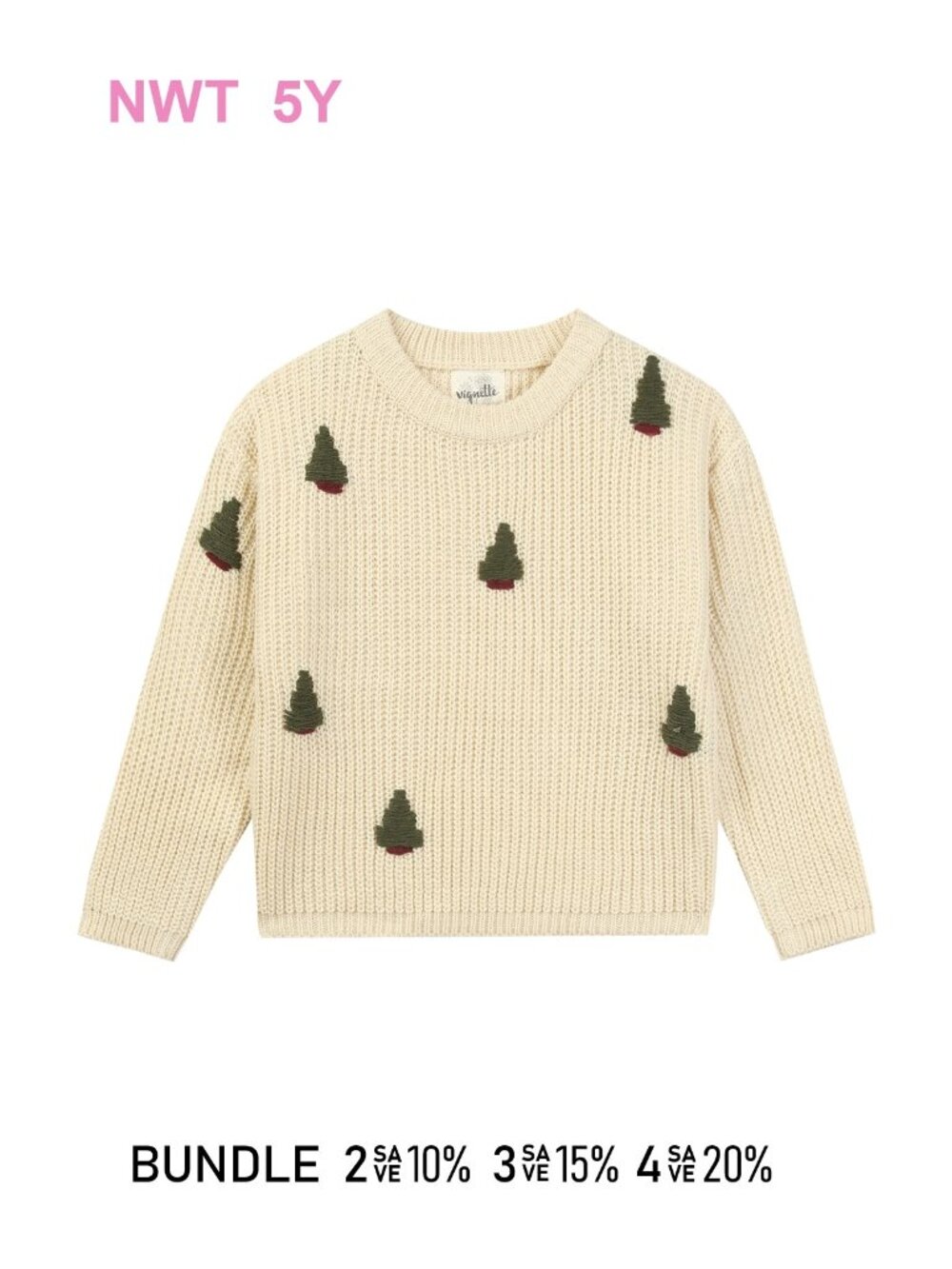 NWT - VIGNETTE Cream Color Knit Sweater with Trees details - size 5Y